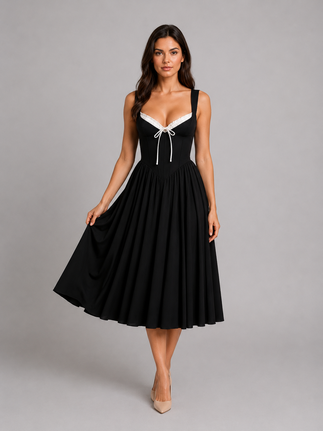 Women's Corset Pleated Midi Dress – Wedding Guest Occasion