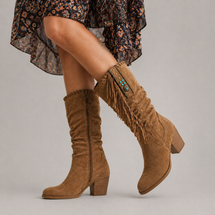 Women’s Cowboy Fringe Boots – Mid-Calf Style