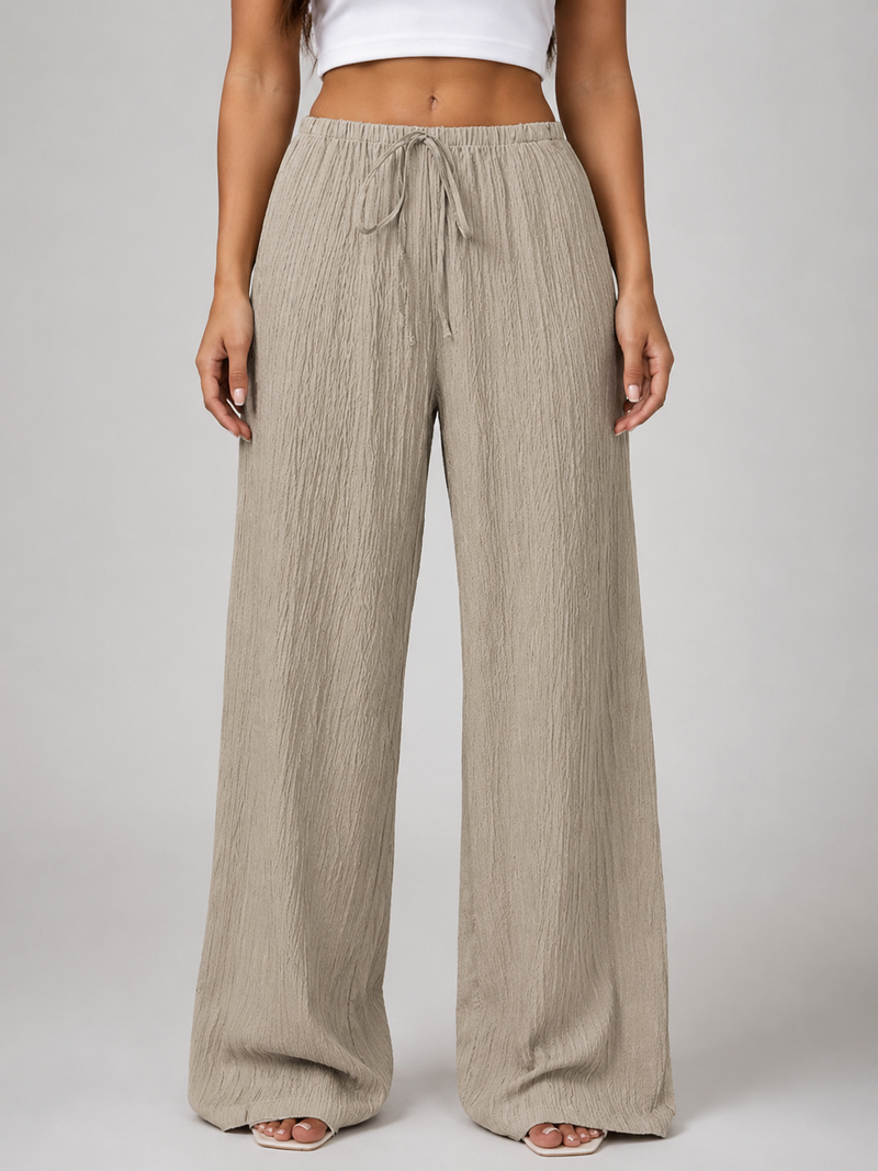 Women's Crinkle Wide Leg Trousers - Drawstring Waist