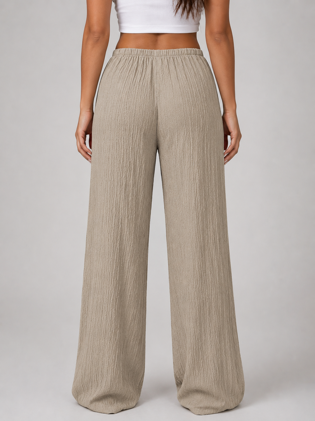 Women's Crinkle Wide Leg Trousers – Drawstring Waist