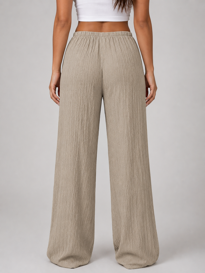 Women's Crinkle Wide Leg Trousers - Drawstring Waist