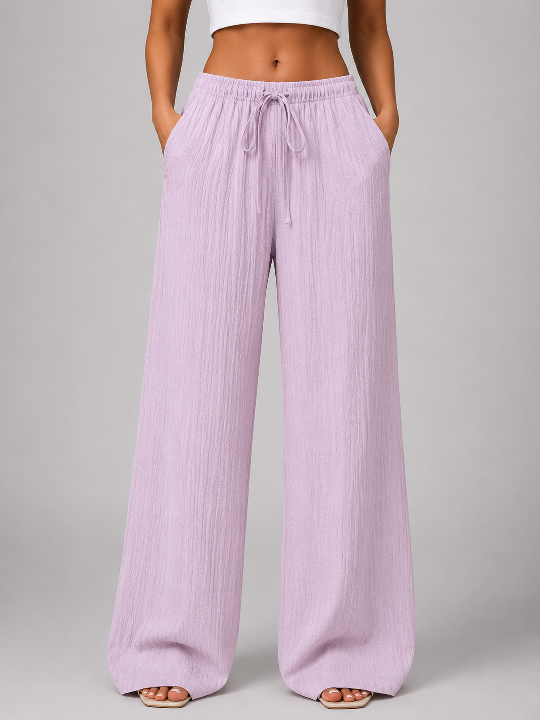 Women's Crinkle Wide Leg Trousers – Drawstring Waist