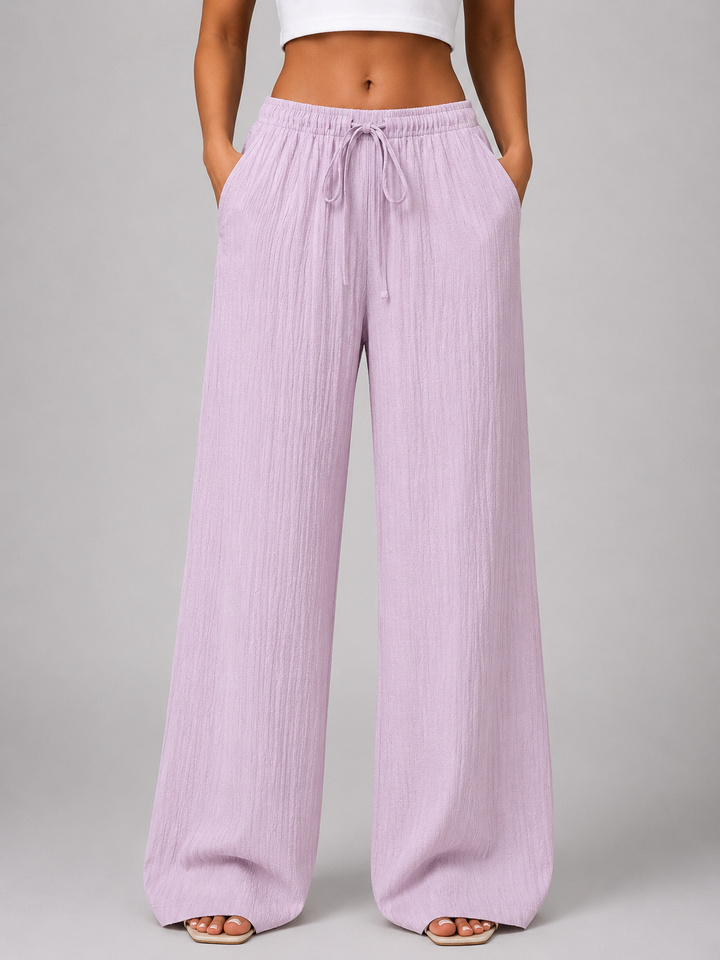 Women's Crinkle Wide Leg Trousers – Drawstring Waist