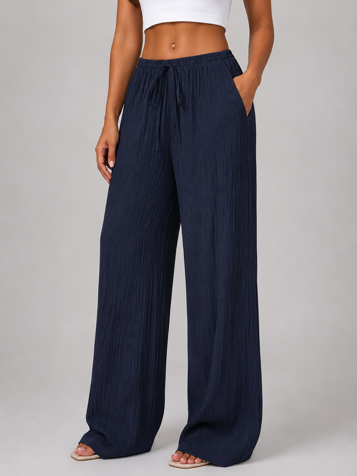 Women's Crinkle Wide Leg Trousers – Drawstring Waist