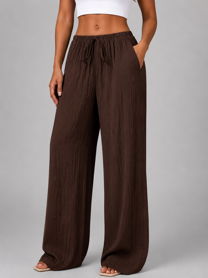 Women's Crinkle Wide Leg Trousers – Drawstring Waist