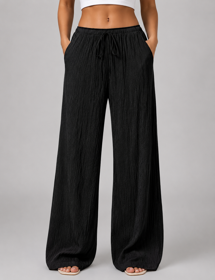 Women's Crinkle Wide Leg Trousers – Drawstring Waist