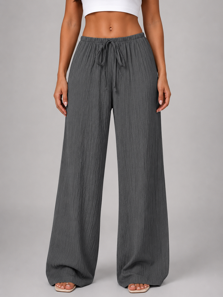 Women's Crinkle Wide Leg Trousers – Drawstring Waist