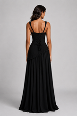 Women’s Draped Satin Feel Maxi Dress – Sculpted Elegant Silhouette