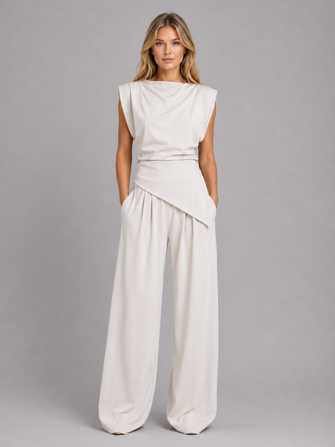 Women’s Draped Two-Piece Co-Ord Set – Relaxed Lounge Style