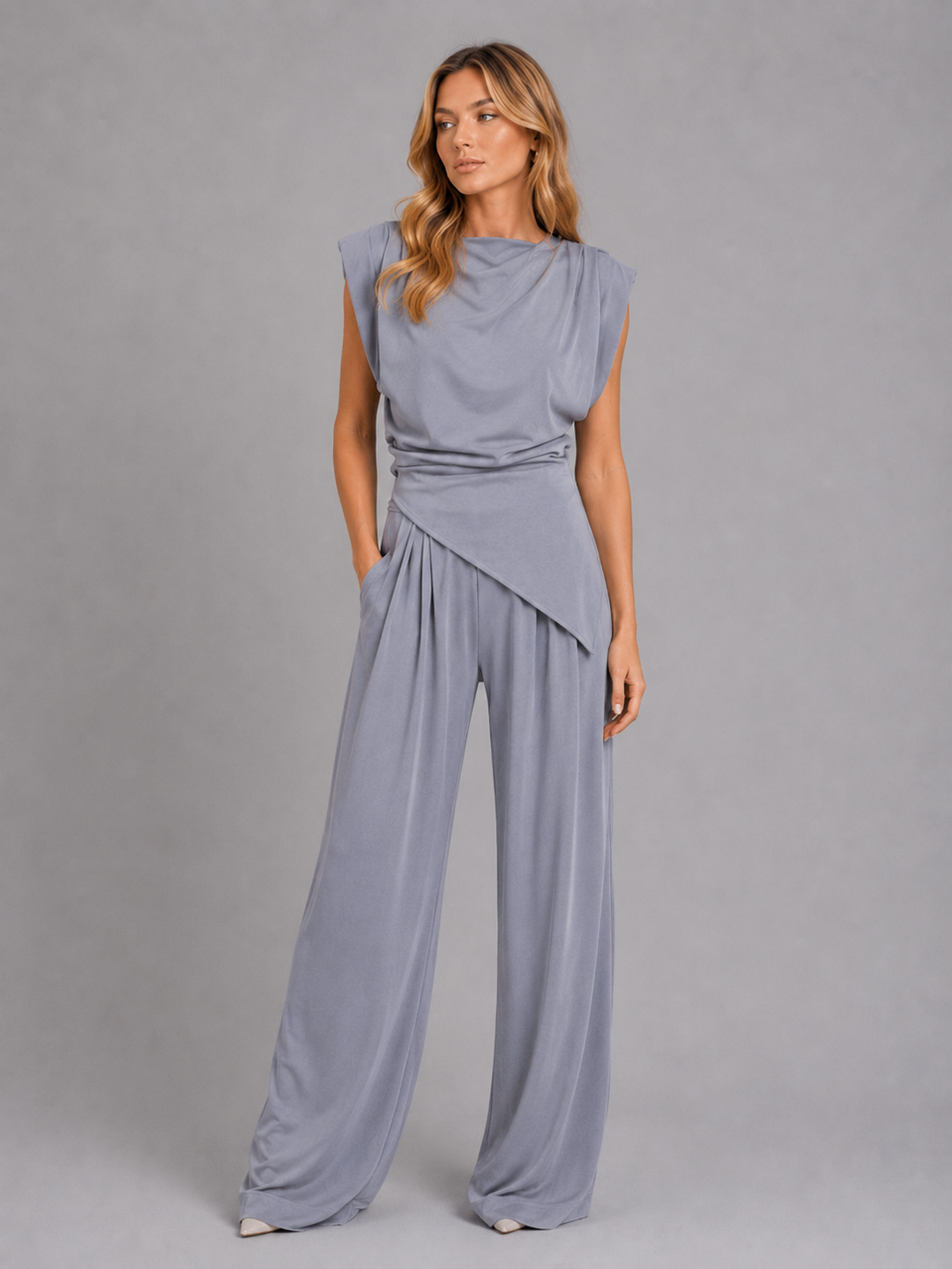 Women’s Draped Two-Piece Co-Ord Set – Relaxed Lounge Style