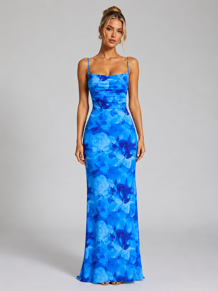 Women’s Floral Bodycon Maxi Dress - Sculpted Elegant Silhouette