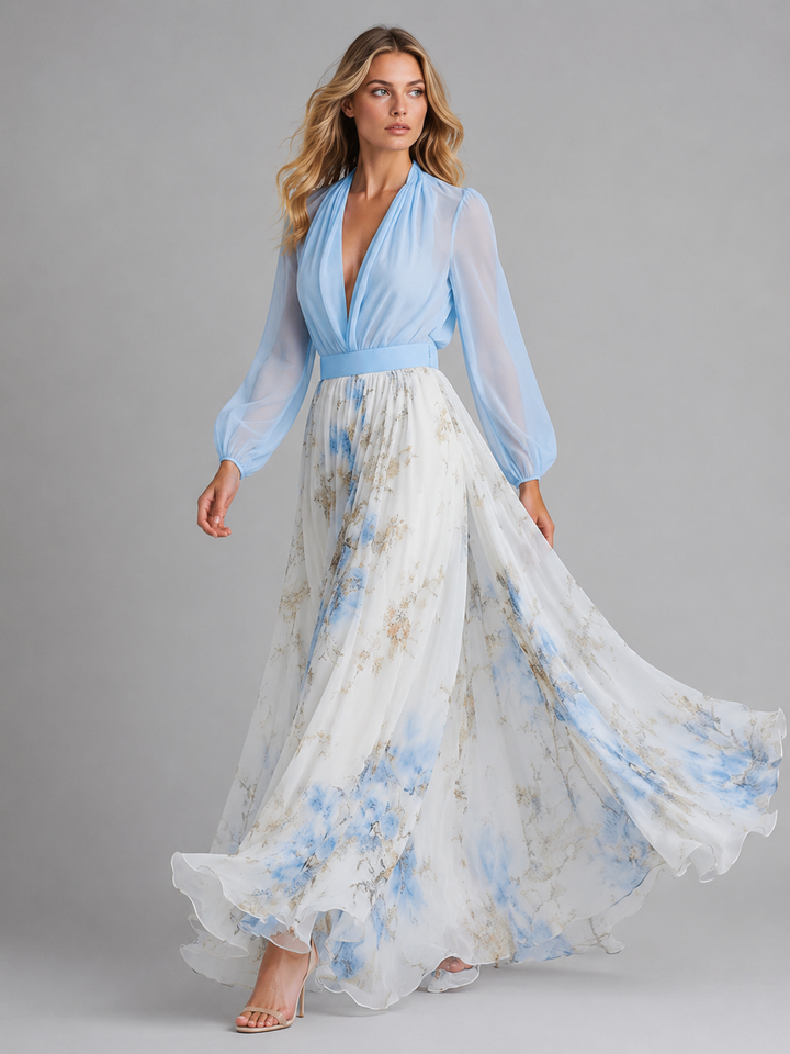 Women’s Floral Chiffon Maxi Dress – Flowing Silhouette