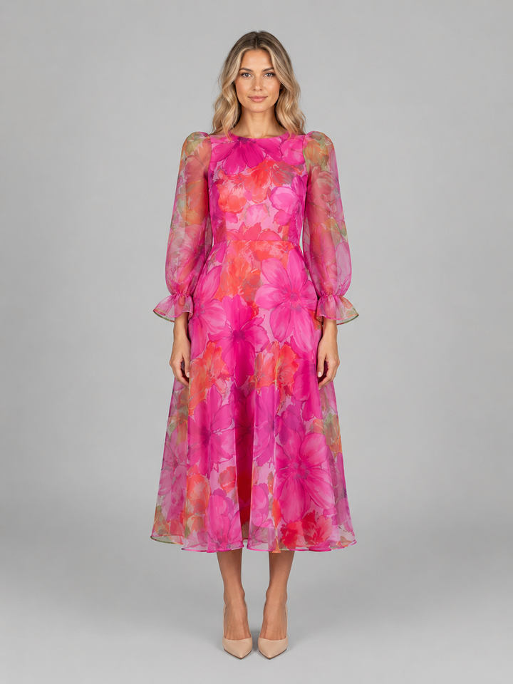 Women's Floral Chiffon Midi Dress – Summer Occasion Style
