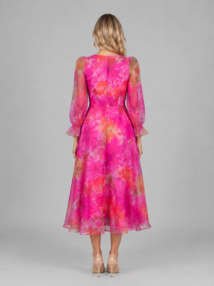Women's Floral Chiffon Midi Dress – Summer Occasion Style