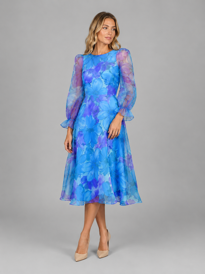 Women's Floral Chiffon Midi Dress – Summer Occasion Style