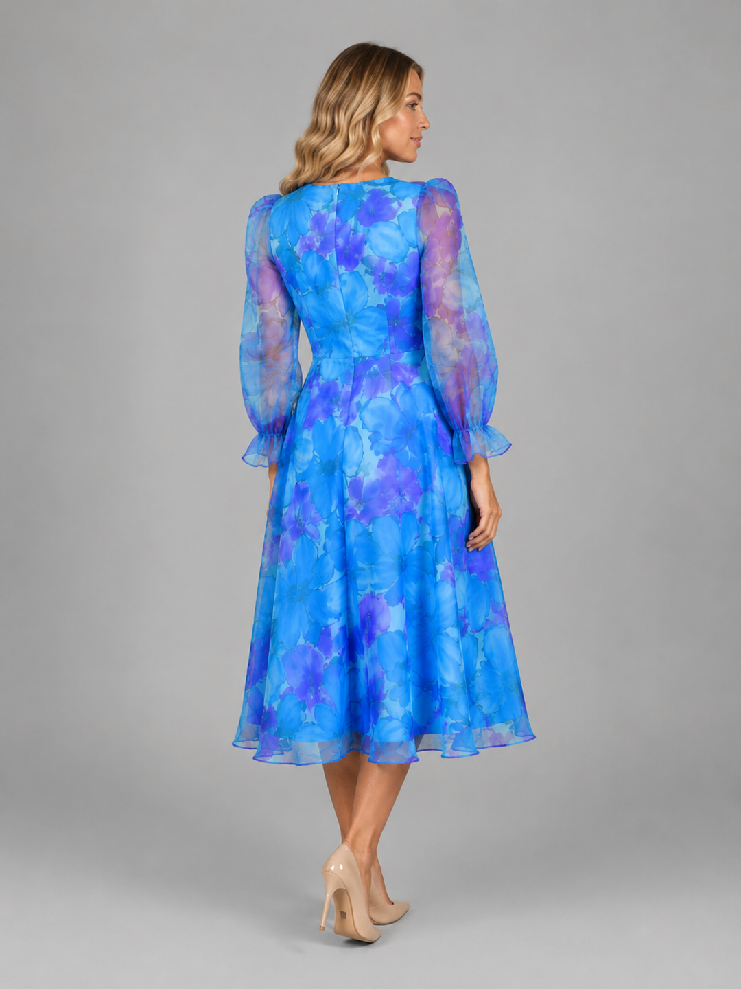 Women's Floral Chiffon Midi Dress – Summer Occasion Style