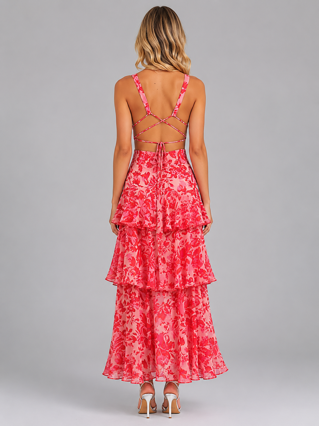 Women’s Floral Chiffon Ruffle Maxi Dress – Summer Occassion Style