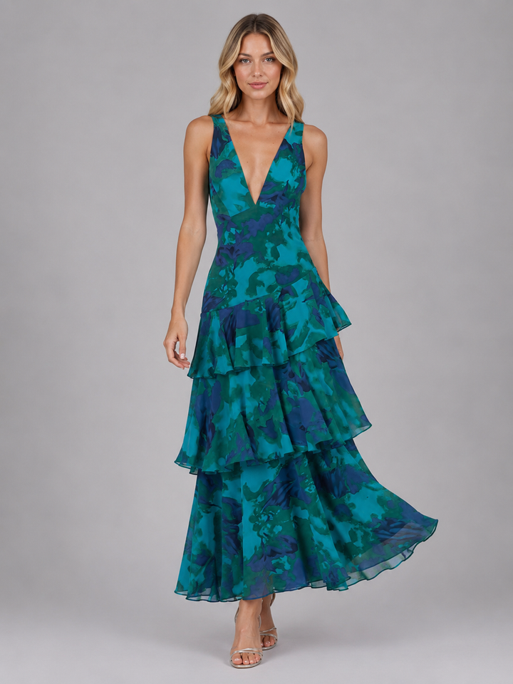 Women’s Floral Chiffon Ruffle Maxi Dress – Summer Occassion Style
