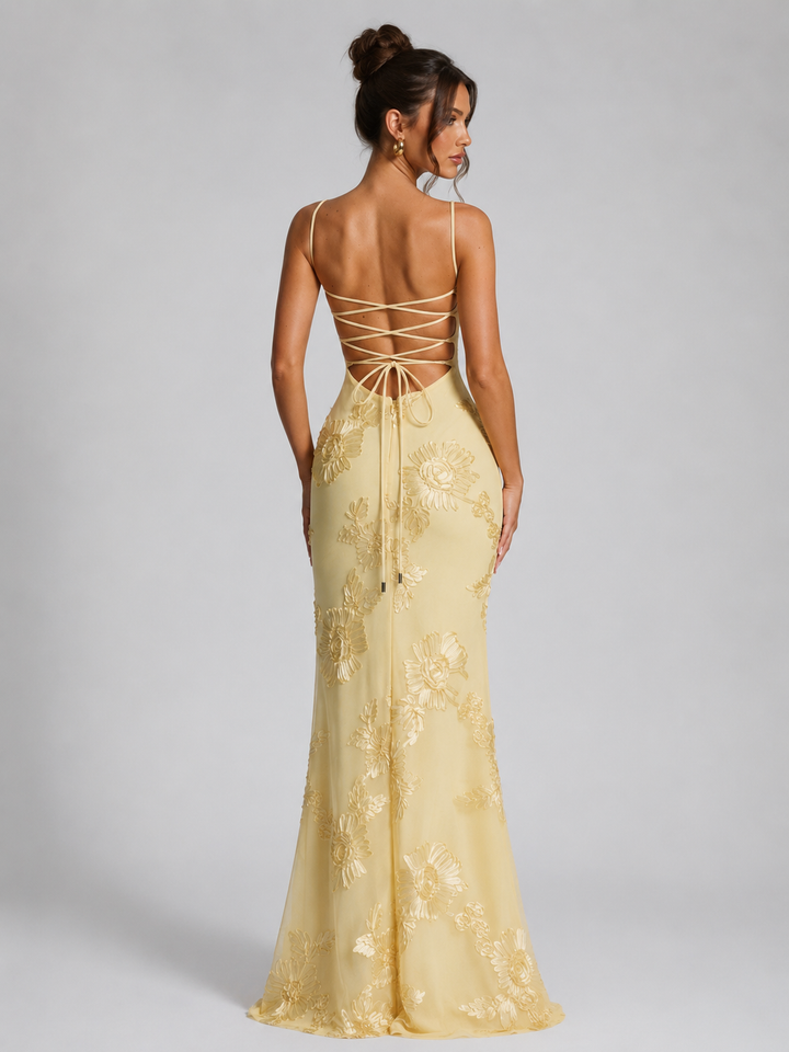 Women’s Floral Corset Maxi Dress – Sculpted Elegant Silhouette