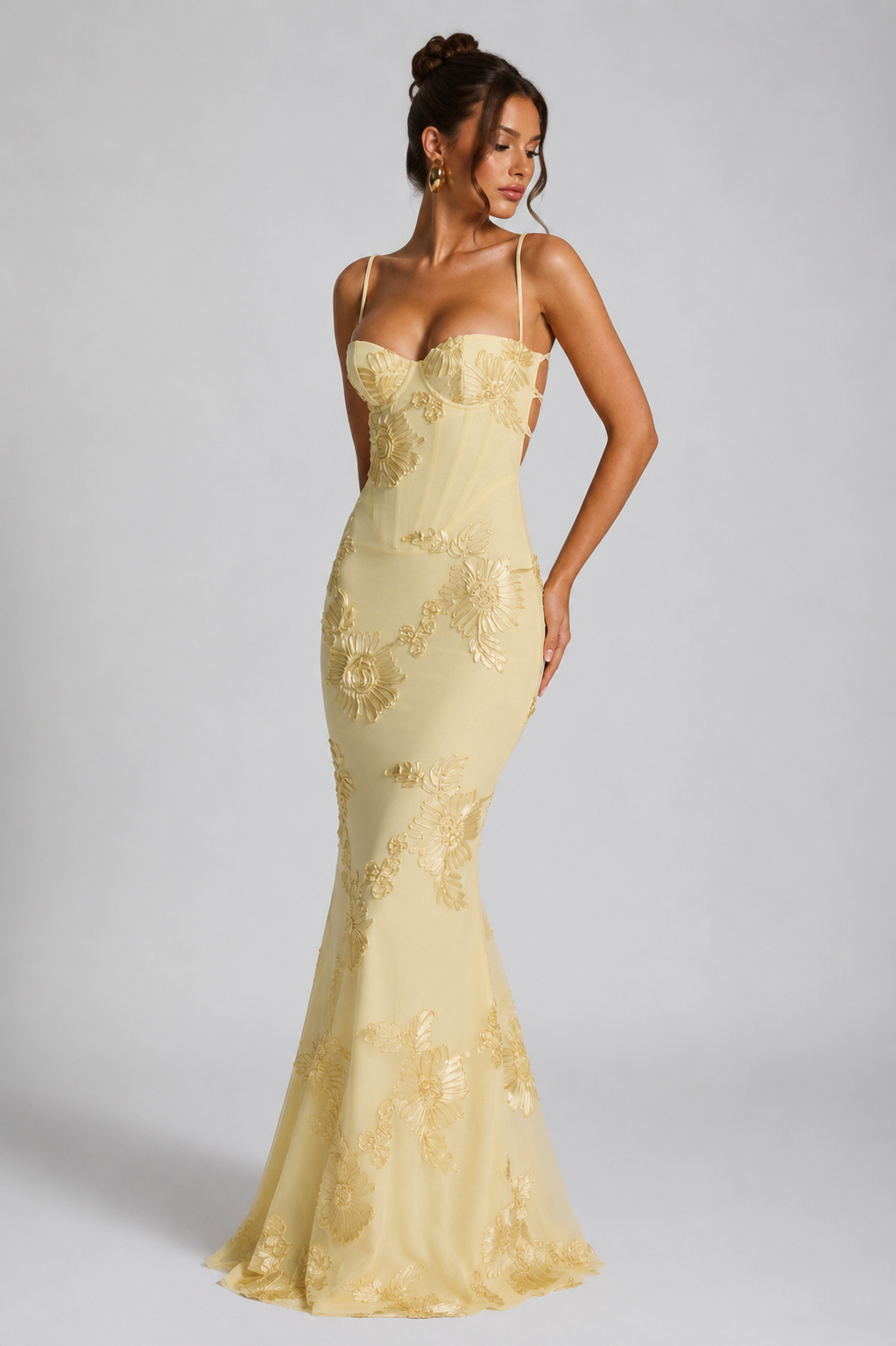 Women’s Floral Corset Maxi Dress – Sculpted Elegant Silhouette