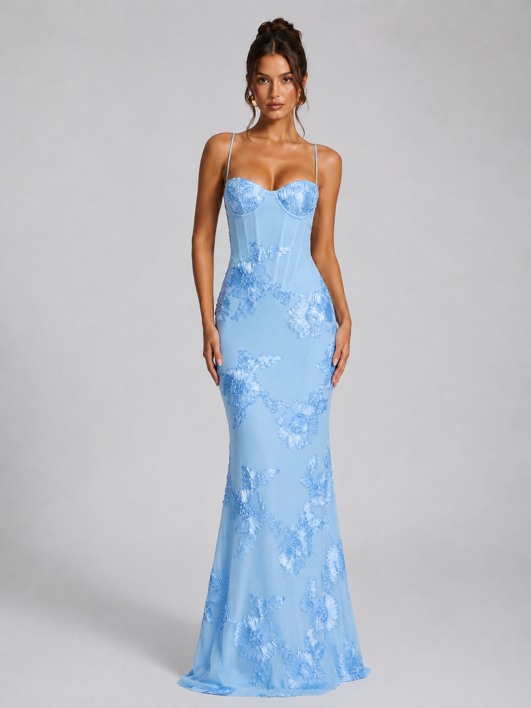 Women’s Floral Corset Maxi Dress – Sculpted Elegant Silhouette