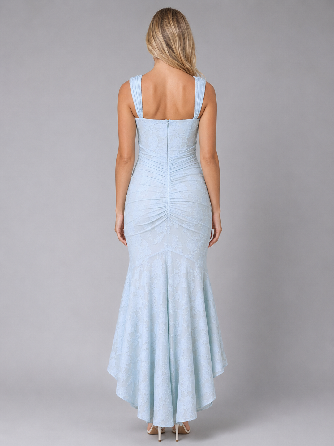Women’s Ruched Lace Midi Dress – Sculpted Bodycon Fit