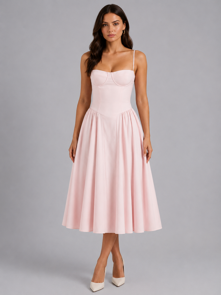 Women’s Floral Corset Midi Dress – Sweetheart Neck Wedding Guest Style