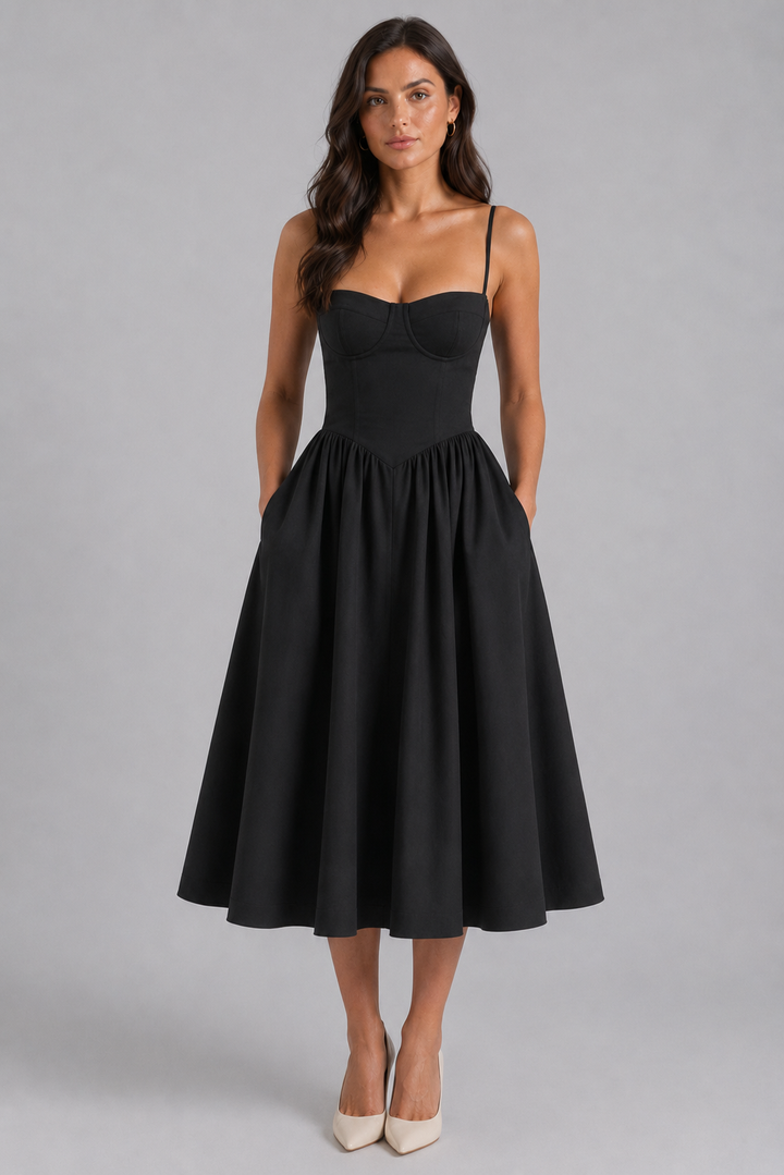 Women’s Floral Corset Midi Dress – Sweetheart Neck Wedding Guest Style