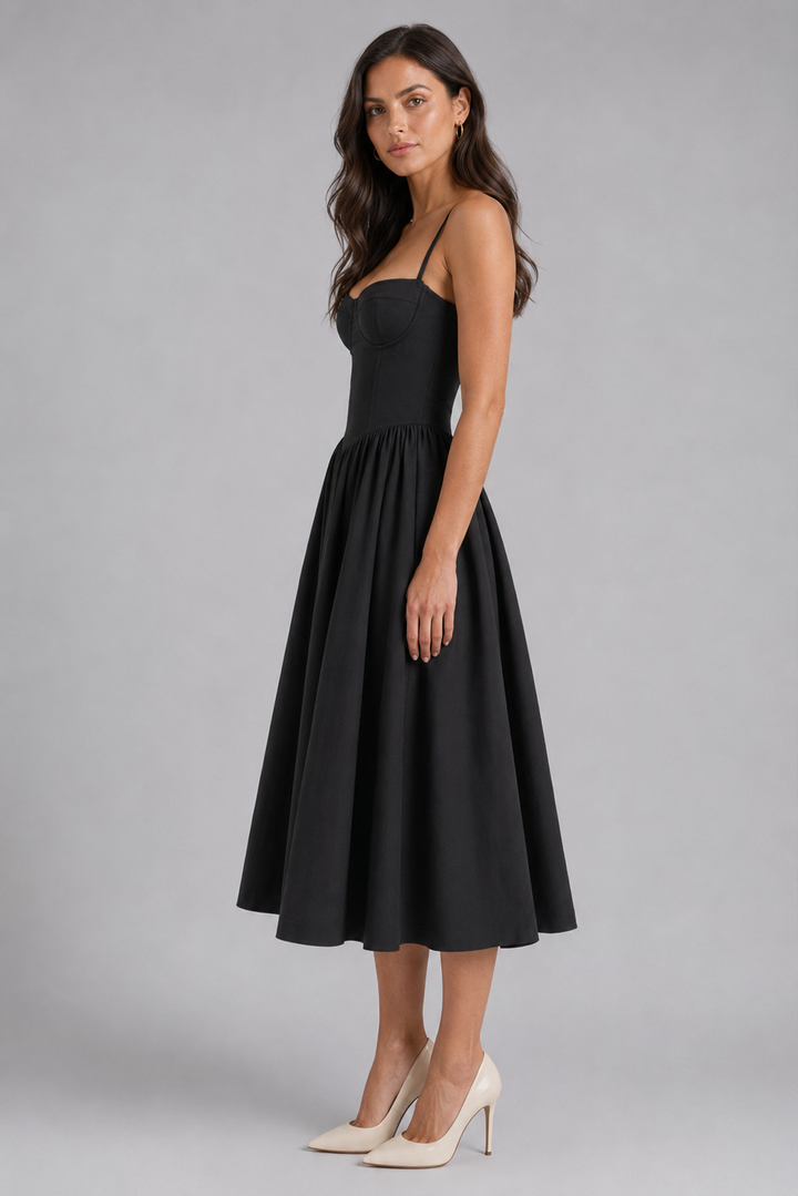 Women’s Floral Corset Midi Dress – Sweetheart Neck Wedding Guest Style