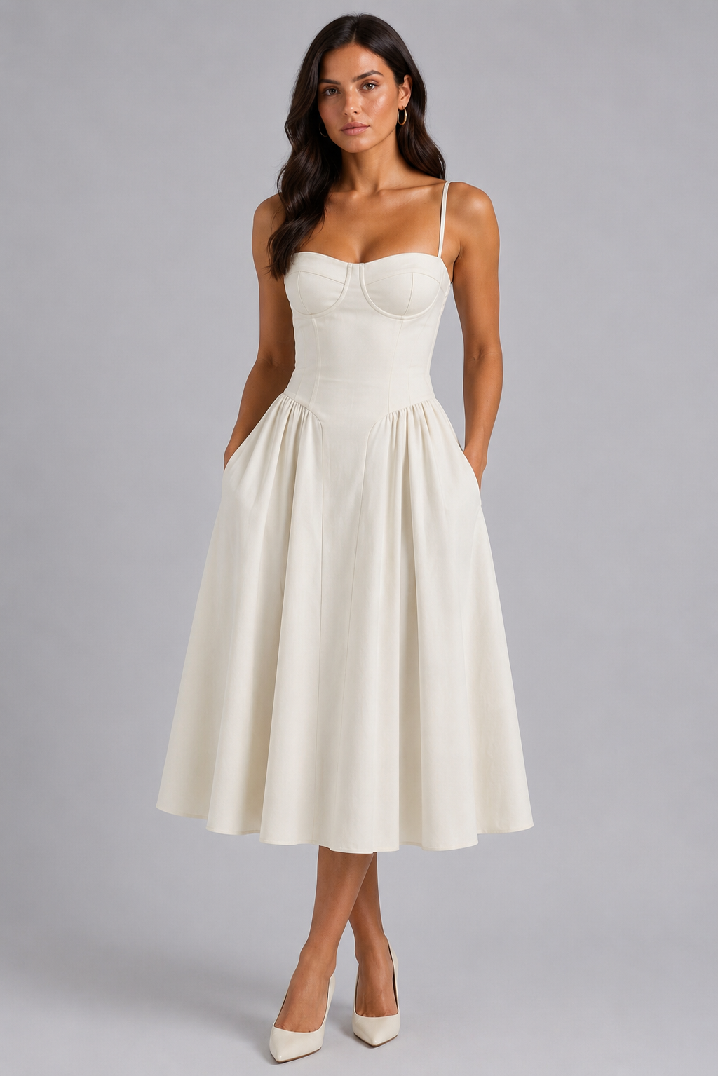 Women’s Floral Corset Midi Dress – Sweetheart Neck Wedding Guest Style