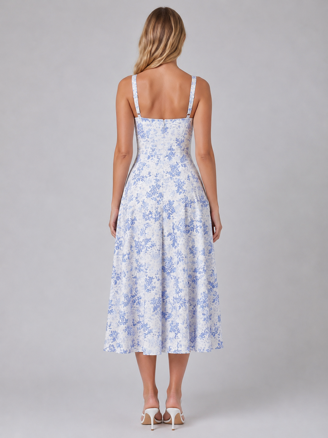 Women’s Floral Corset Sweetheart Neck Midi Dress – Wedding Guest Style