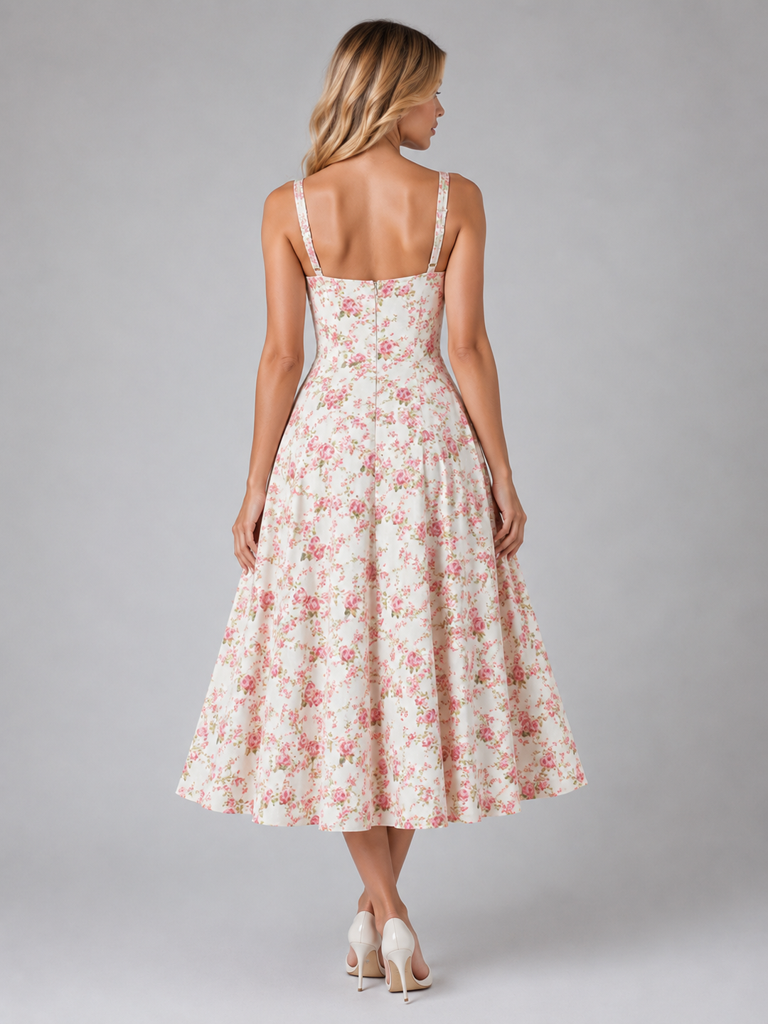 Women’s Floral Corset Sweetheart Neck Midi Dress – Wedding Guest Style