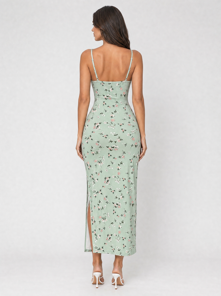 Women’s Floral Cowl Neck Midi Dress – Side Split Summer Style