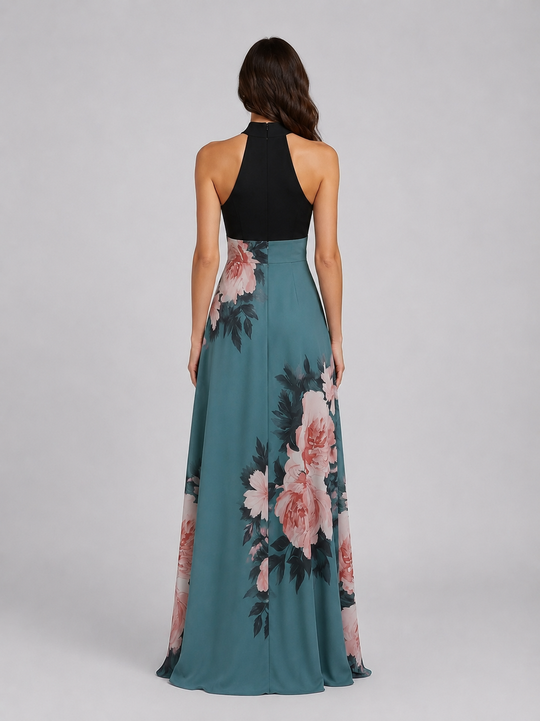 Women's Floral Halter Neck Maxi Dress – Elegant Occasion Gown