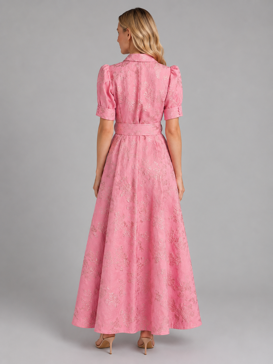 Women’s Floral Jacquard Maxi Dress – Flattering Belted Waist