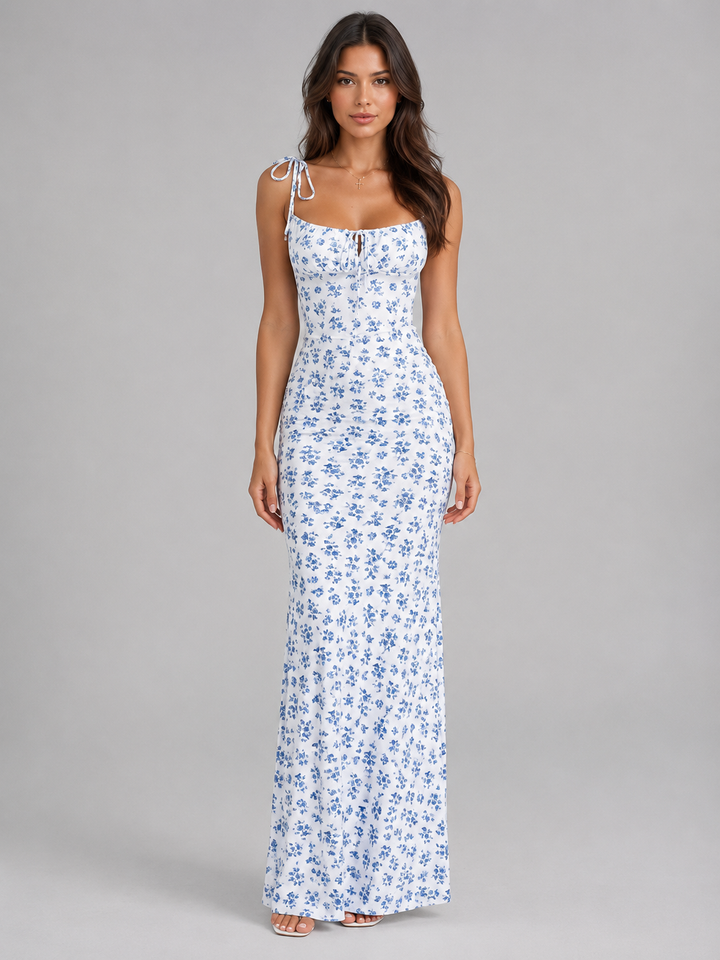 Women’s Floral Lace-Up Maxi Dress – Figure-Hugging Summer Fit