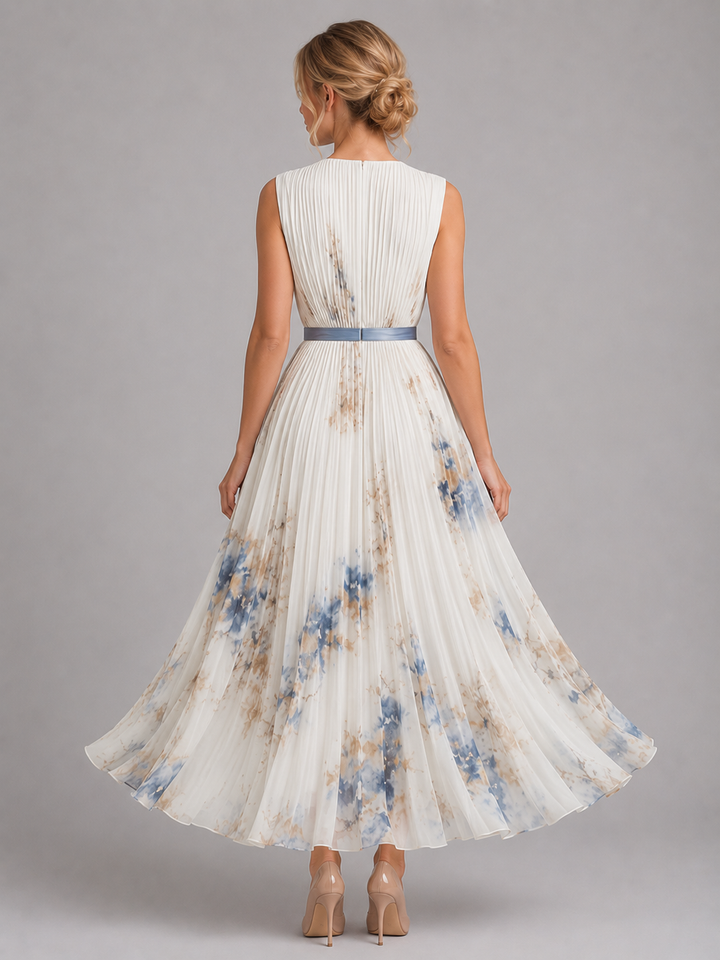 Women’s Floral Maxi Dress – Pleated A-Line Fit