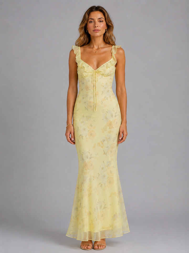 Women’s Floral Maxi Dress - Ruffle Strap Summer Style