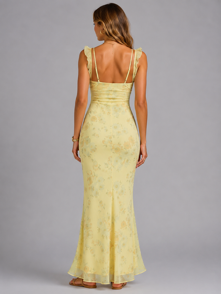 Women’s Floral Maxi Dress – Ruffle Strap Summer Style