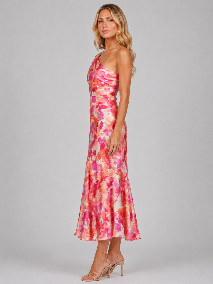 Women’s Floral One-Shoulder Midi Dress – Summer Occassion Style