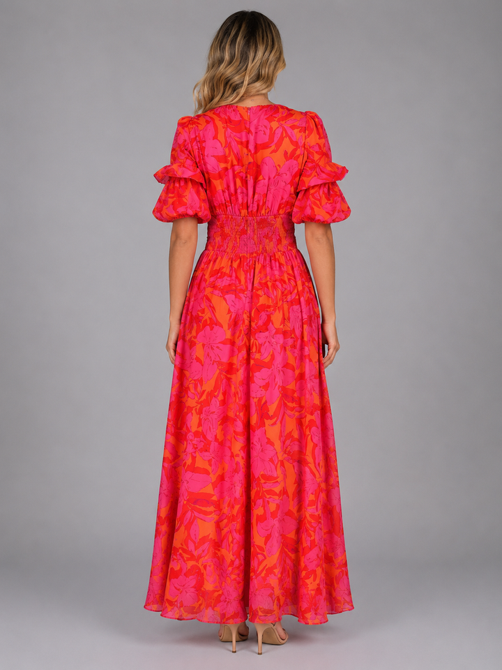 Women’s Floral Puff Sleeve Maxi Dress – Summer Occasion Style