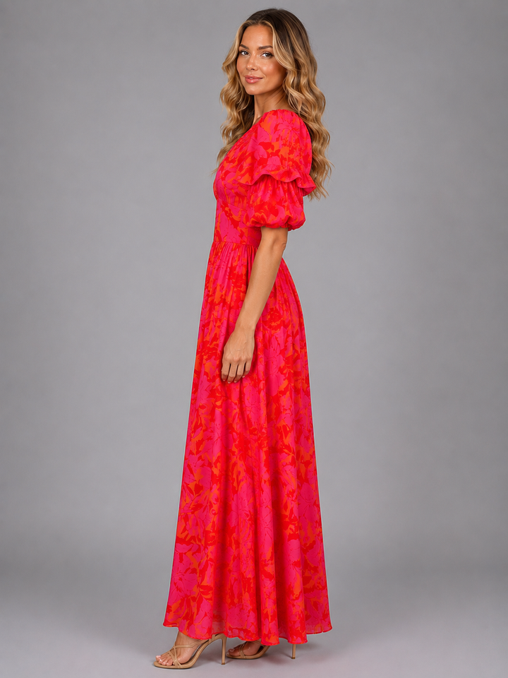 Women’s Floral Puff Sleeve Maxi Dress – Summer Occasion Style