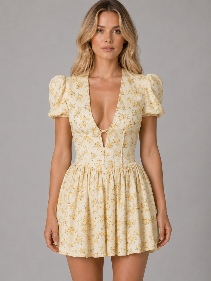 Women's Floral Puff Sleeve Mini Dress – Summer Occasion Style