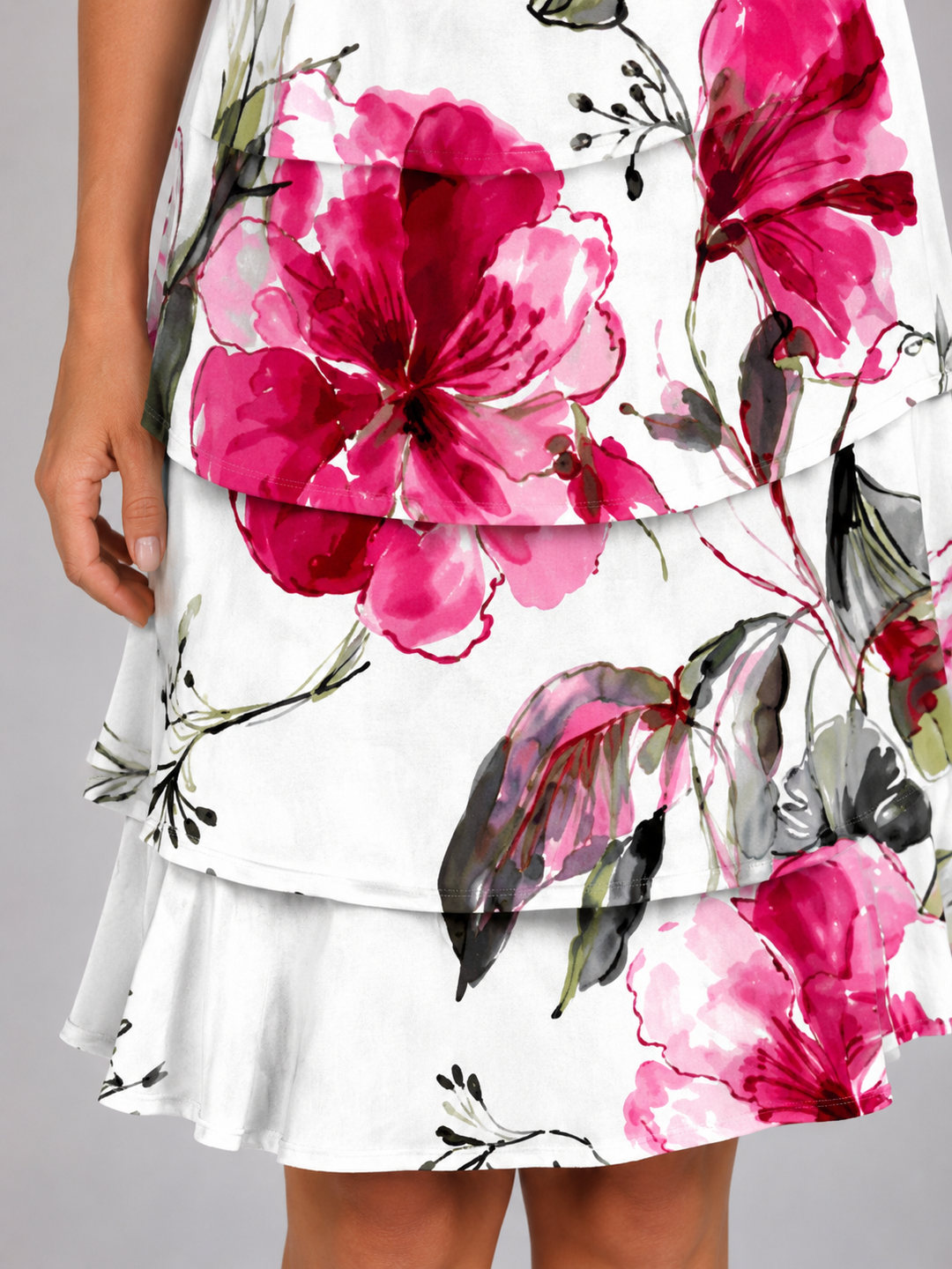 Women's Floral Ruffle Mini Dress – Layered Short Sleeve Style