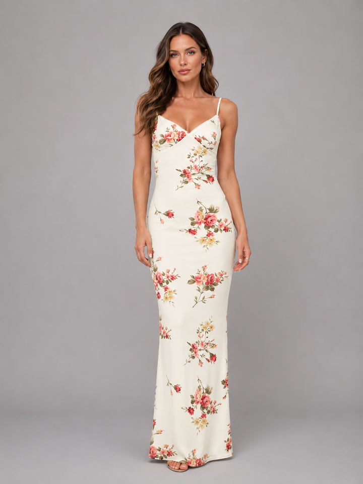 Women's Floral Satin Feel Maxi Dress – Summer Occasion Style