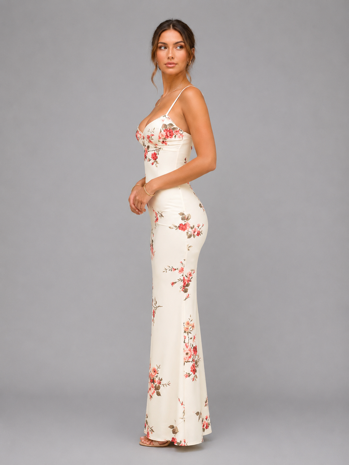 Women's Floral Satin Feel Maxi Dress – Summer Occasion Style
