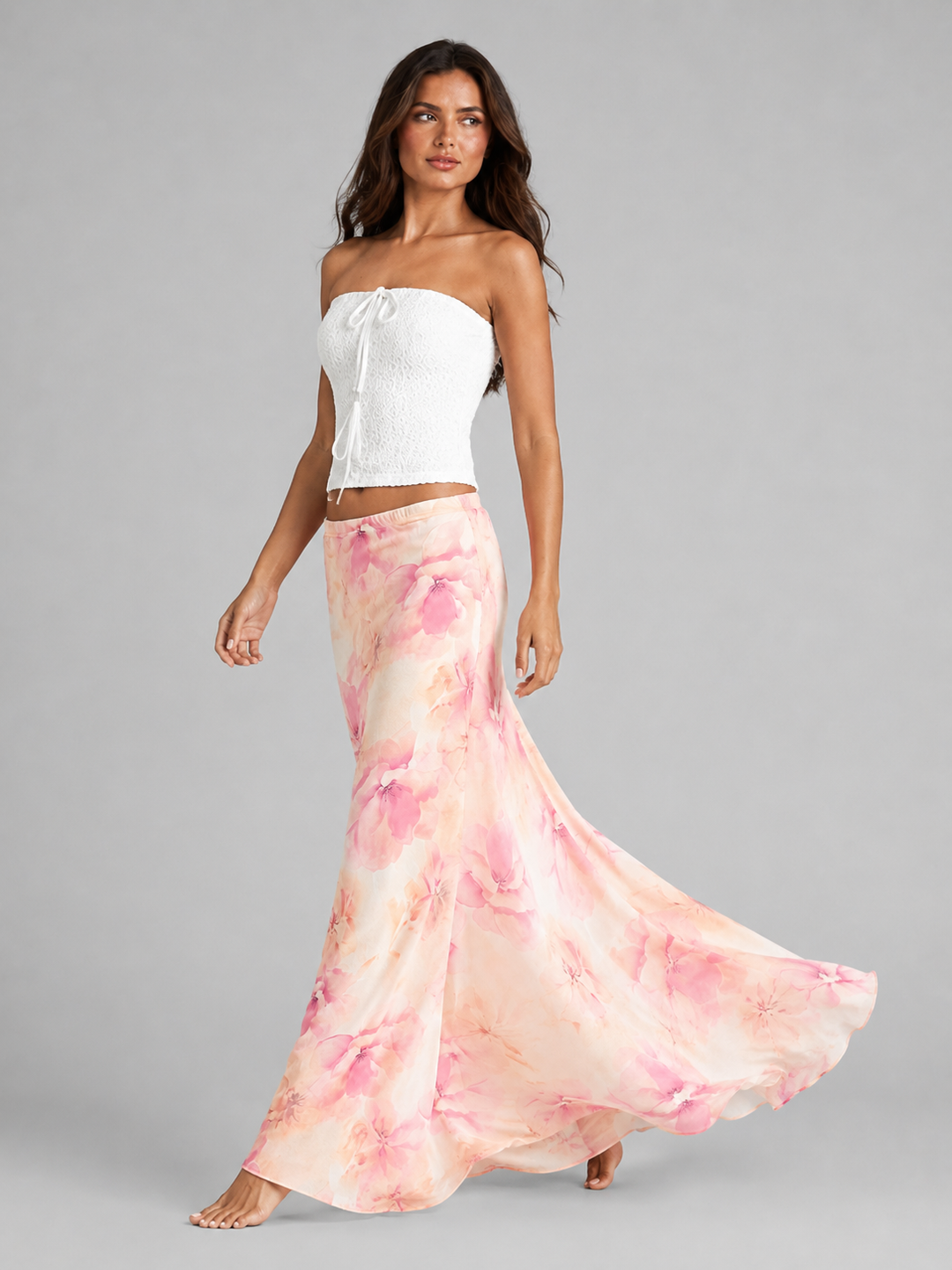 Women's Floral Satin Feel Maxi Skirt – Summer Holiday Occasion