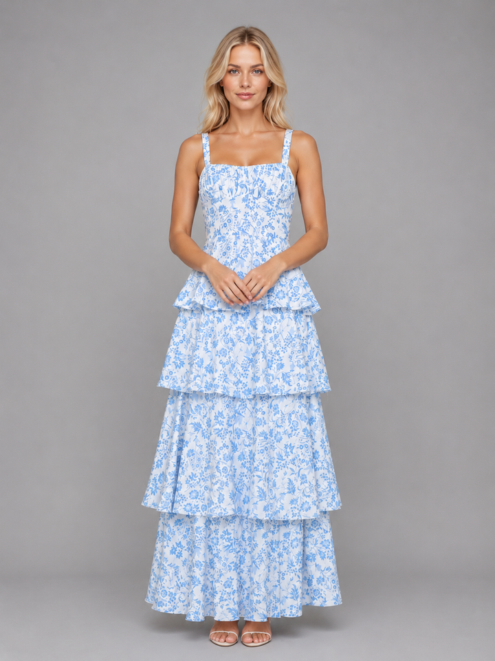 Women's Floral Tiered Maxi Dress – Summer Occassion Style