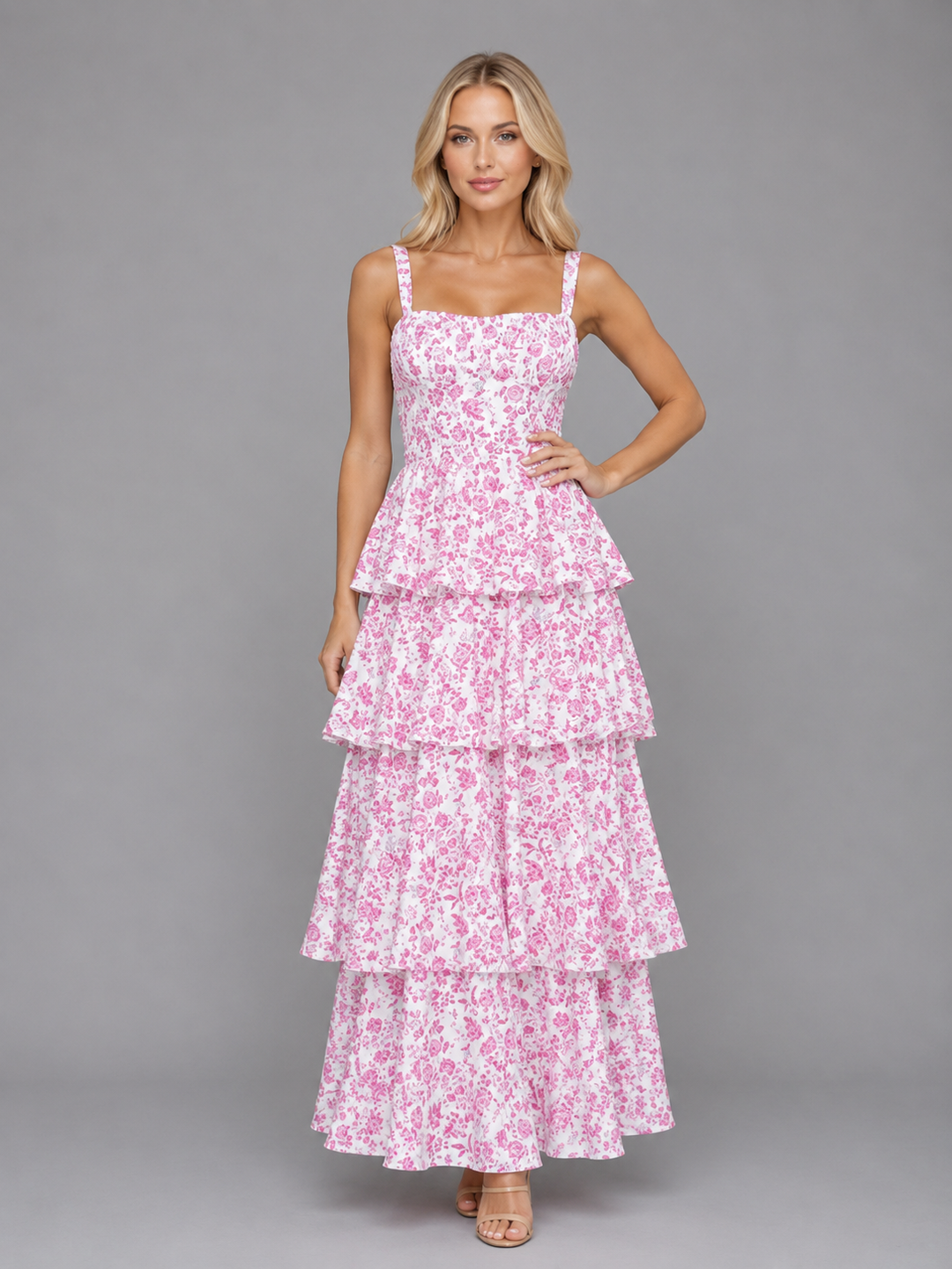 Women's Floral Tiered Maxi Dress – Summer Occassion Style