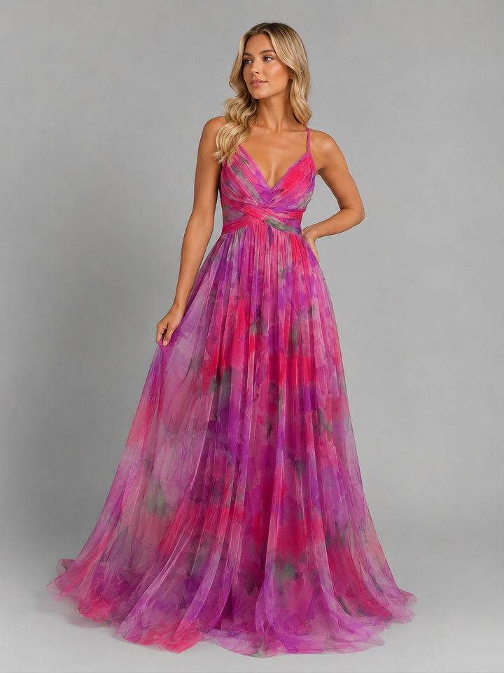 Women’s Floral V-Neck Maxi Dress – Flowing Silhouette